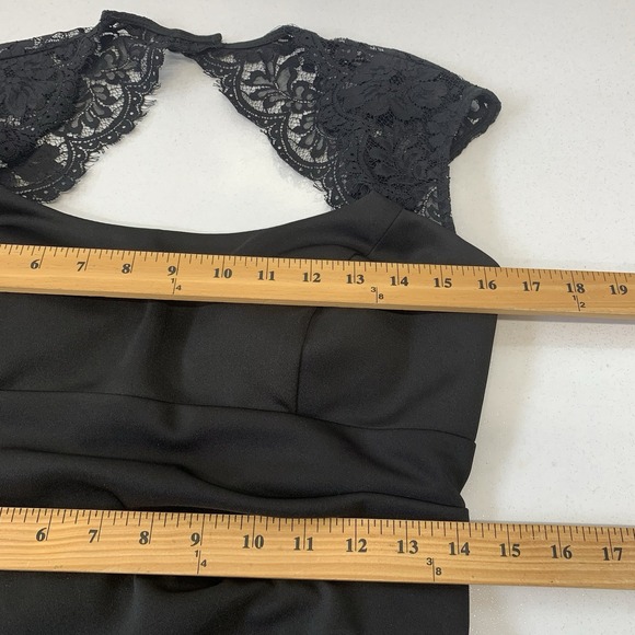 Vtg Xscape Black Dress Ruched Lace‎ Top Empire Below Knee Sz 12 Y2K Formal USA - Picture 12 of 12